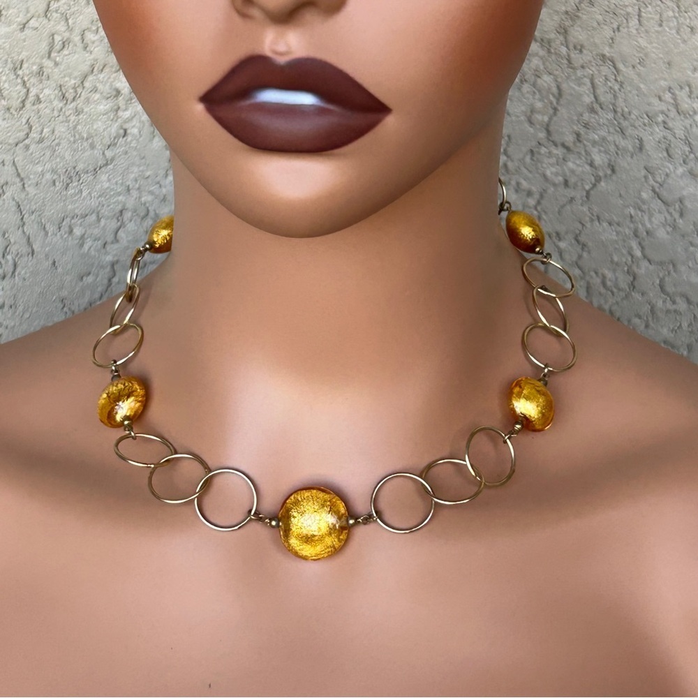 Made in Italy - Murano Glass Gold Link Collar Necklace